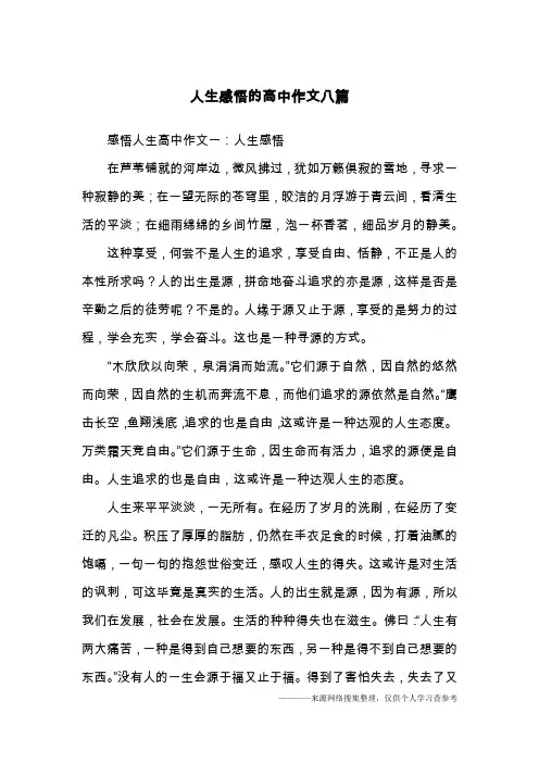 人生感悟的高中作文八篇