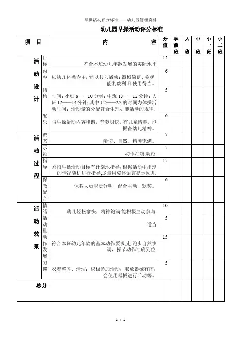 早操活动评分标准——幼儿园管理资料