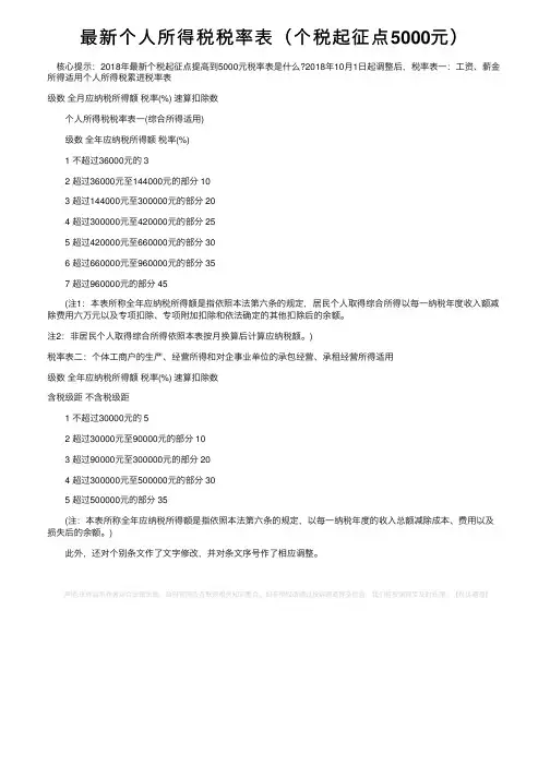 最新个人所得税税率表（个税起征点5000元）