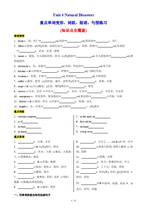 2019人教版高中英语必修一Unit 4 重点单词变形 词组 语法 句型练习