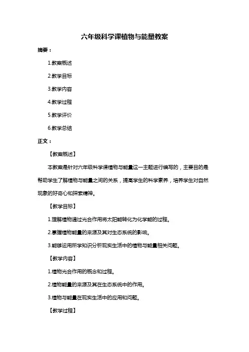 六年级科学课植物与能量教案