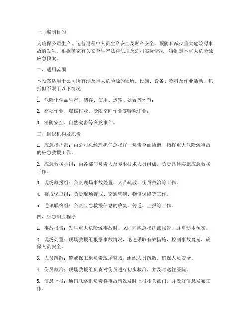 重大危险源应急预案