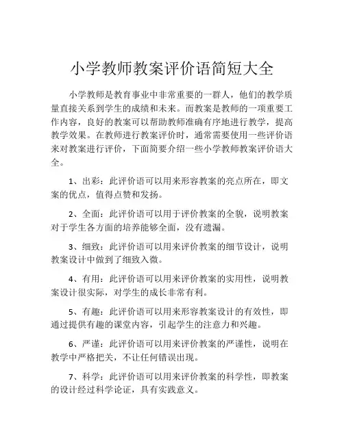 小学教师教案评价语简短大全