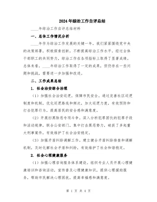 2024年综治工作自评总结