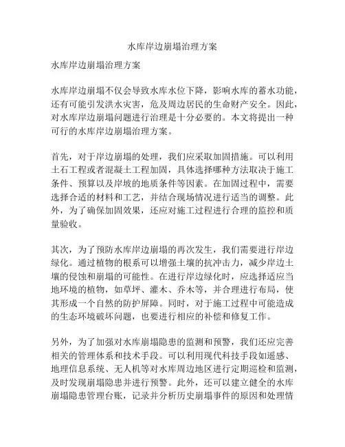 水库岸边崩塌治理方案