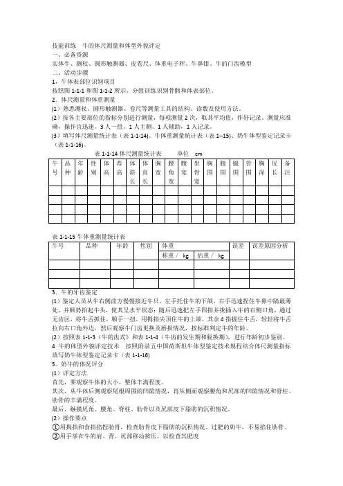 技能训练  牛的体尺测量和体型外貌评定