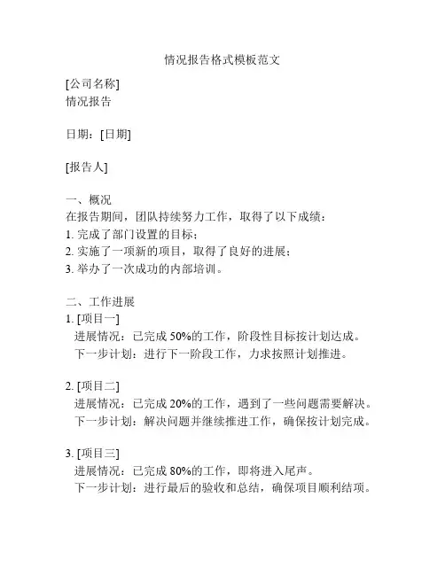 情况报告格式模板范文