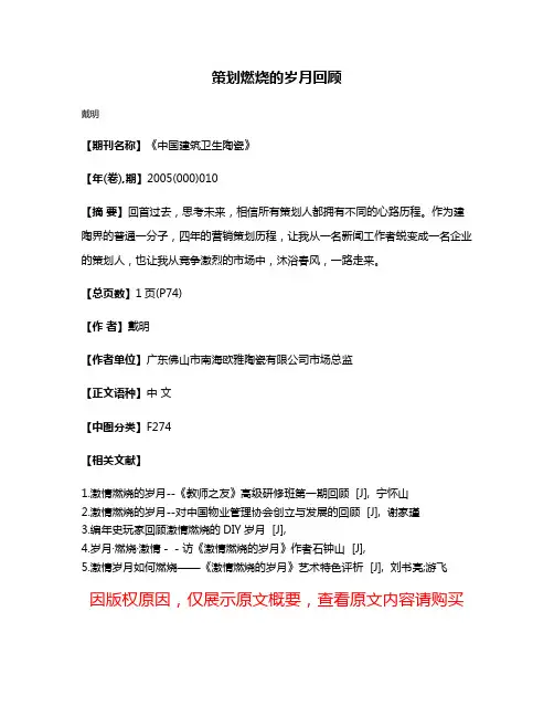 策划燃烧的岁月回顾