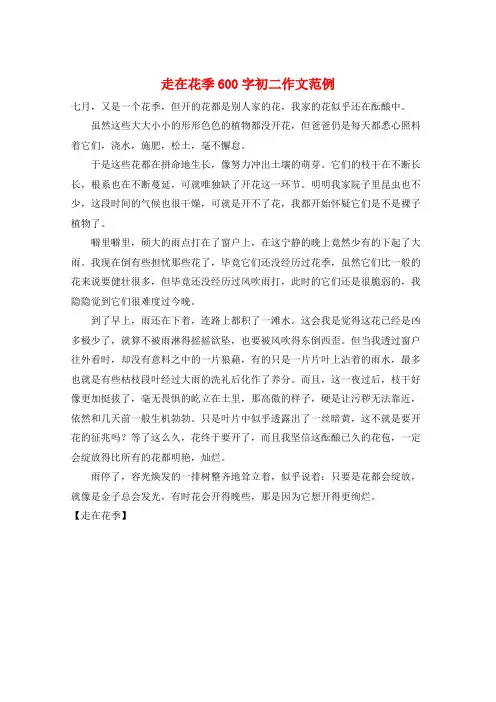 走在花季600字初二作文范例