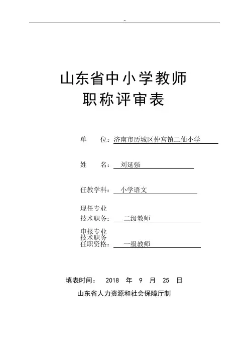 2017年度山东地区中小学教师职称评审表