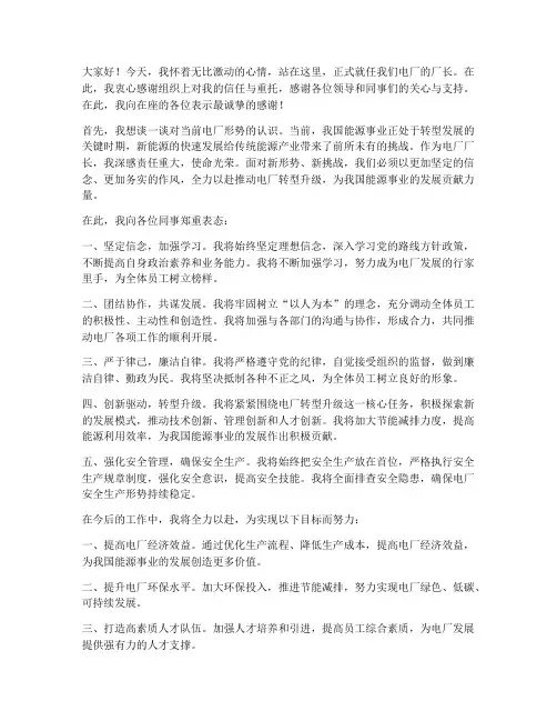 电厂厂长任职发言稿范文