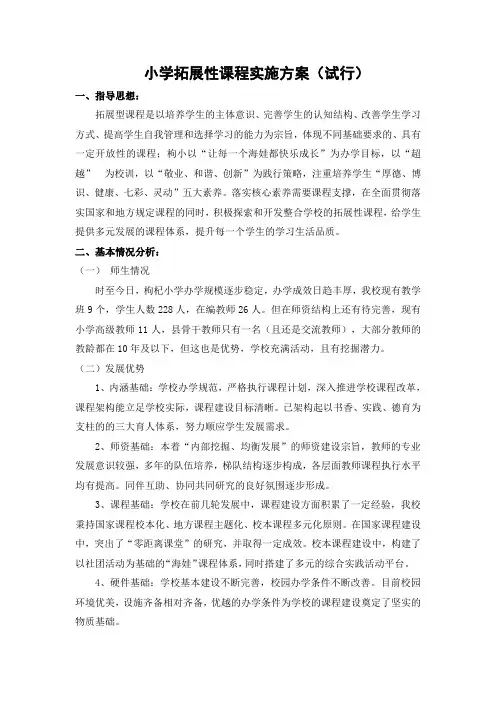 小学拓展性课程实施方案