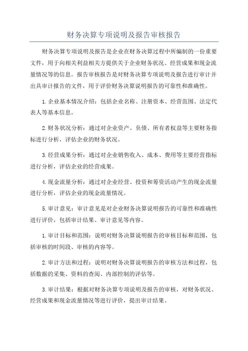 财务决算专项说明及报告审核报告