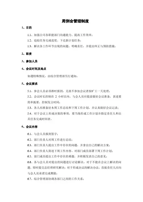 公司周例会管理制度及会议记录表模板