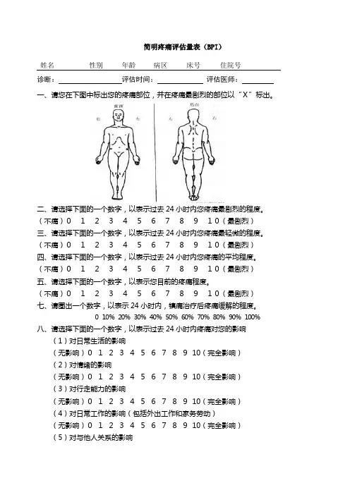 简明疼痛评估量表