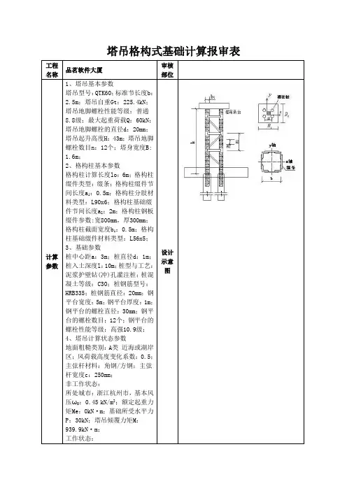 塔吊格构式基础计算报审表
