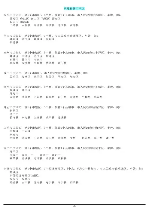 福建省各市县概况