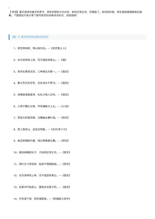 描写荷花的经典诗词名句