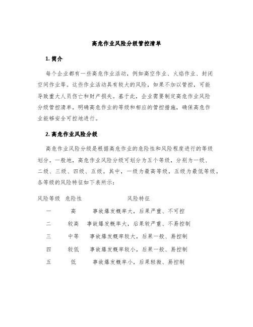 高危作业风险分级管控清单