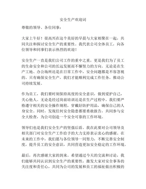 安全生产欢迎词