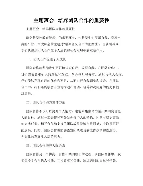 主题班会   培养团队合作的重要性