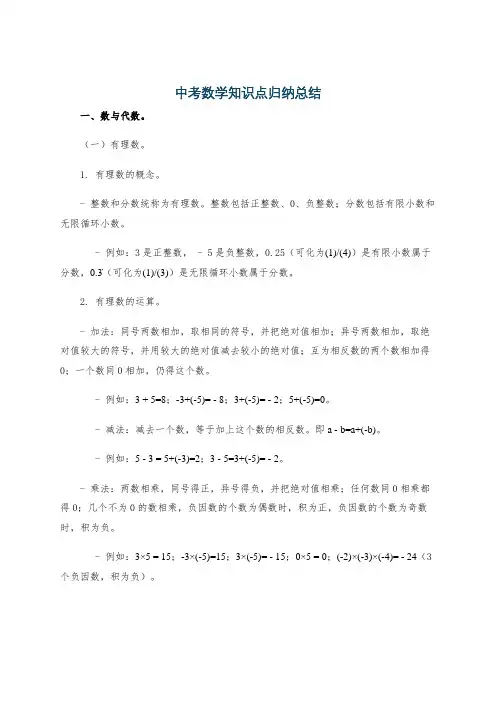 中考数学知识点归纳总结