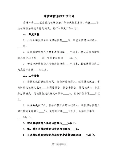 结核病防治的工作计划（五篇）