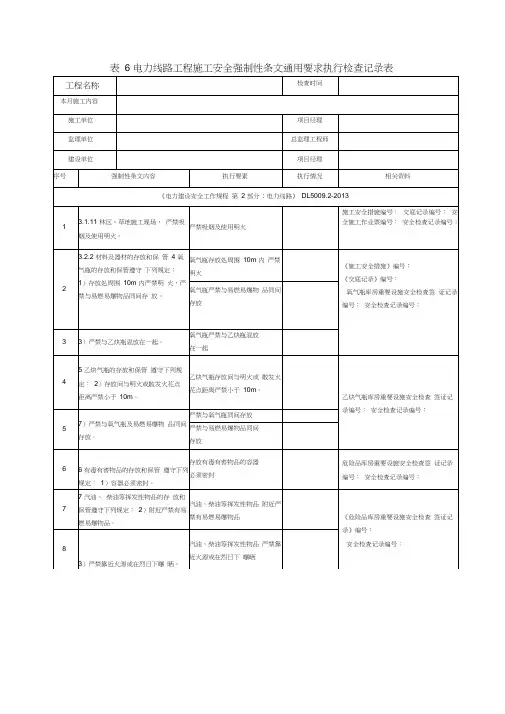 输电线路工程强制性条文执行记录表安全