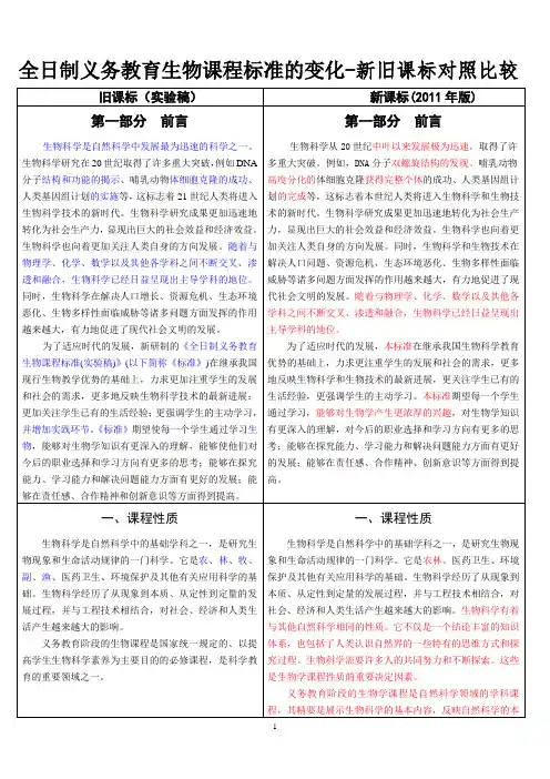 新旧课标对照比较(2011)