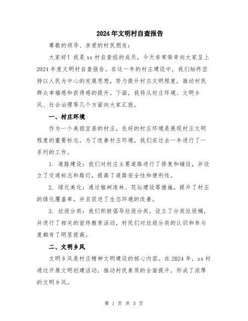 2024年文明村自查报告