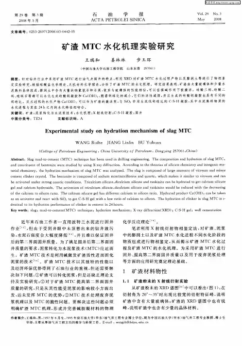 矿渣MTC水化机理实验研究