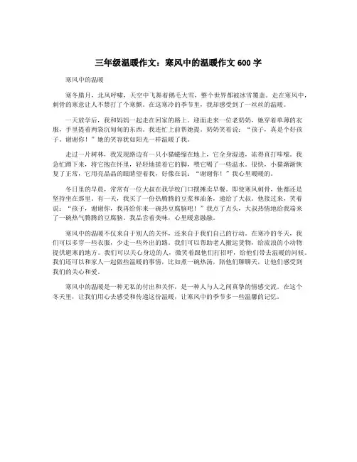 三年级温暖作文：寒风中的温暖作文600字
