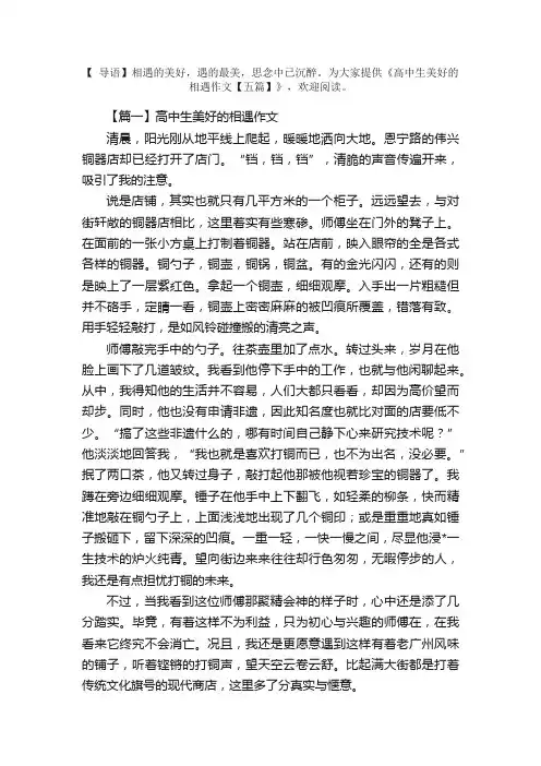 高中生美好的相遇作文【五篇】
