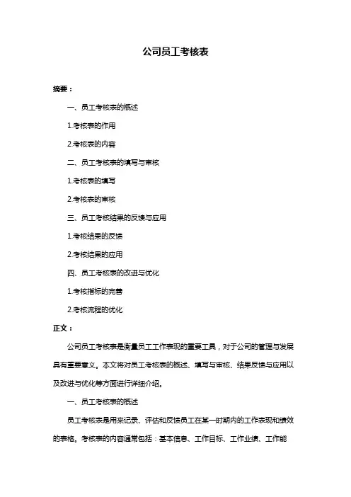 公司员工考核表