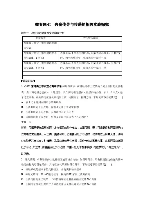 2023年高考生物一轮复习(全国版) 第8单元 微专题七 兴奋传导与传递的相关实验探究