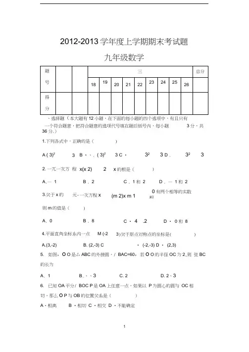 2012-2013九年级上学期期末试题