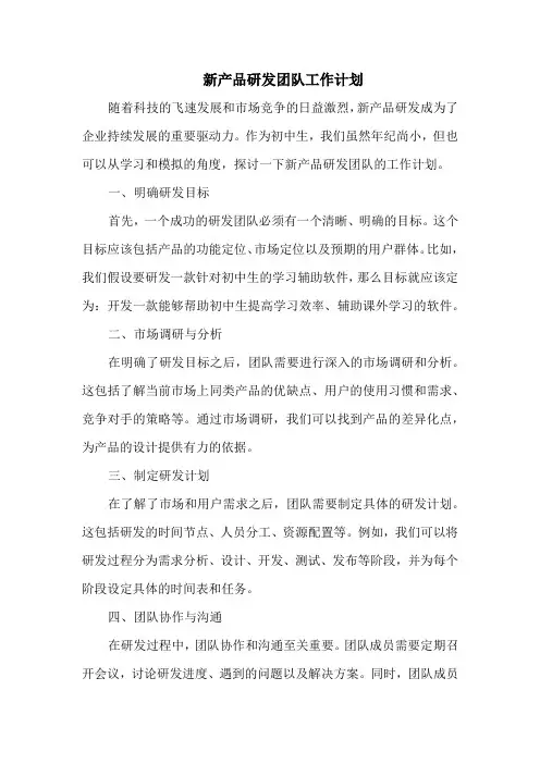 新产品研发团队工作计划