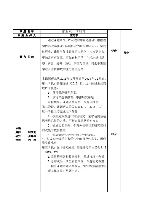 小课题研究结题(表格)申请表
