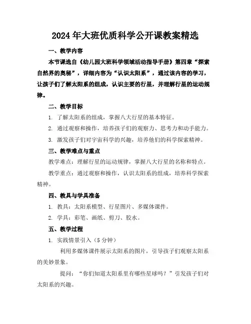 2024年大班优质科学公开课教案精选