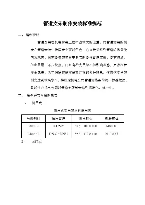 管道支架制作安装标准规范