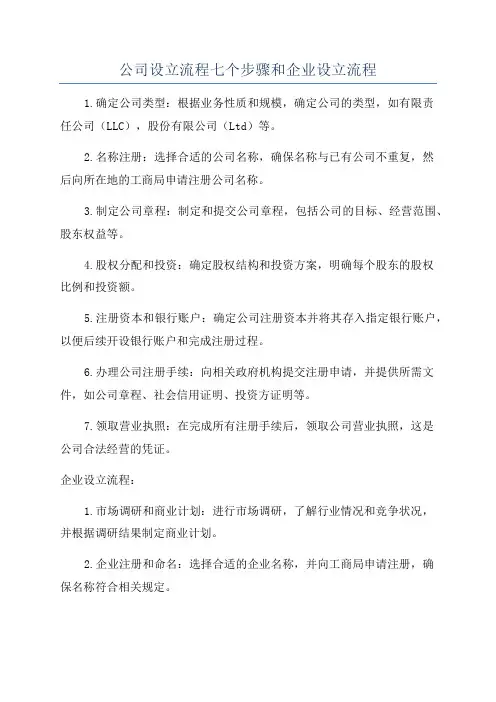 公司设立流程七个步骤和企业设立流程