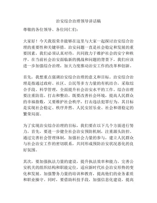 治安综合治理领导讲话稿