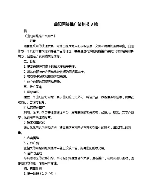 曲阳网络推广策划书3篇