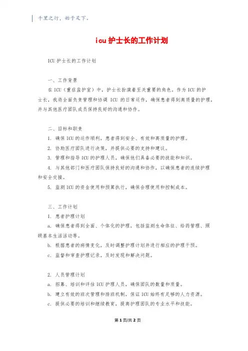 icu护士长的工作计划