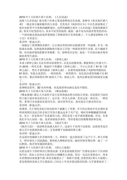 2010年十大电影排行榜