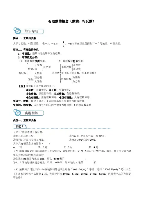 第1讲 有理数的概念(数轴、相反数)