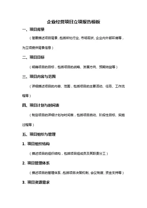 企业经营项目立项报告模板