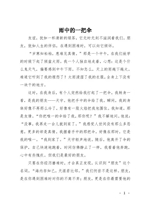 初一记事作文：雨中的一把伞