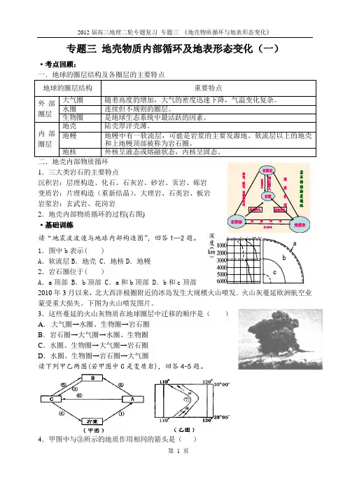 专题三 地壳物质内部循环及地表形态变化