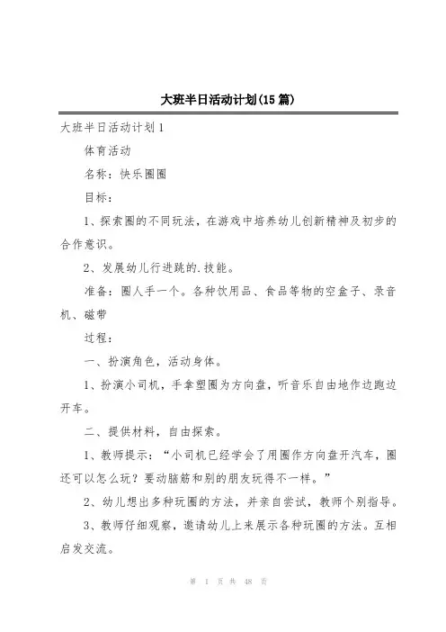 大班半日活动计划(15篇)